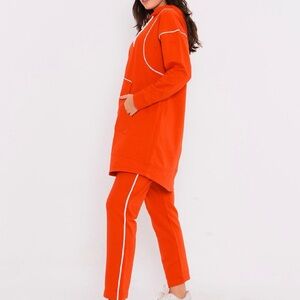 Modanisa Modest Tracksuit Set Islamic Sport Outfit Orange Zip-up Hoodie & Pant